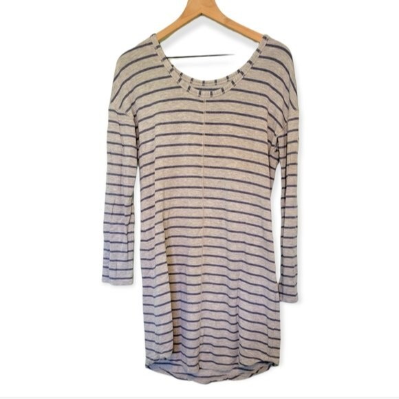 Loft Outlet Lounge Gray & Blue Stripe Loungewear Dress Athleisure Size Medium - Picture 2 of 5